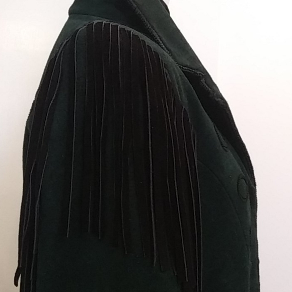 💚🤠 Western Leather Jacket Dark Green/Blk Sz M - Picture 7 of 9